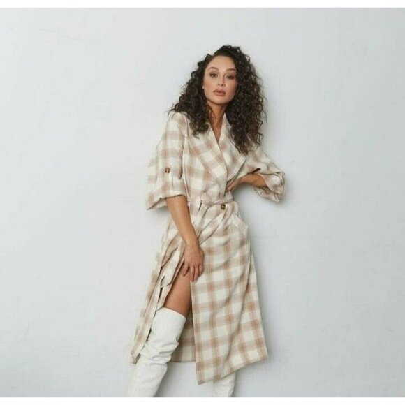 Cara Santana Jackets & Blazers - NWT CARA SANTANA TRENCH PLAID DRESS COAT SZ XL